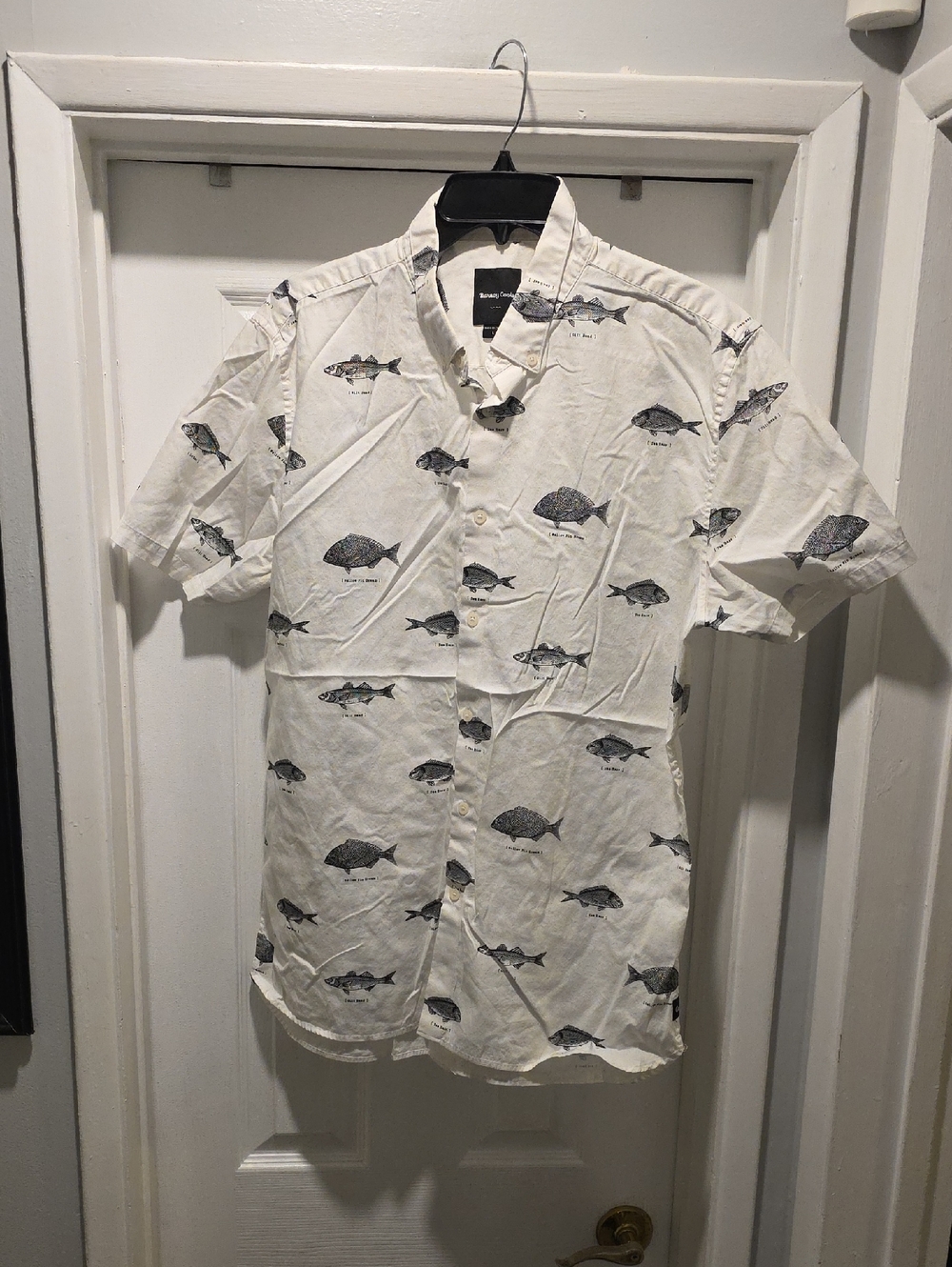 Barney Cools White Short-Sleeve Fish Print Button-Up Shirt